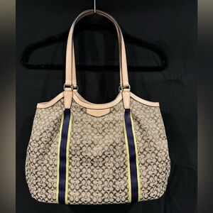 Coach Shoulder Bag with Navy and Yellow Trim